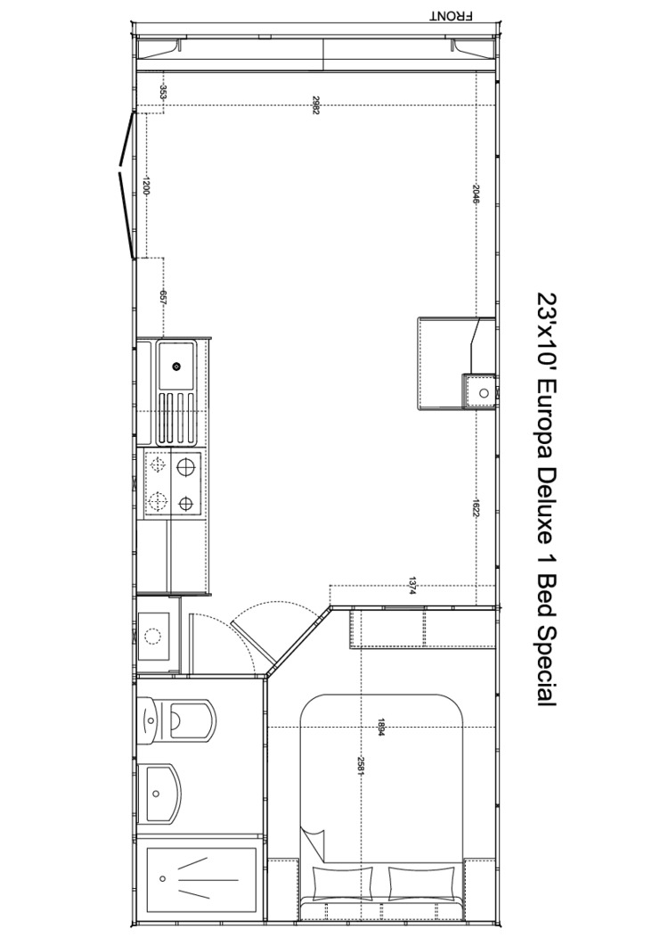 Europa de Luxe 750 x 310, 1 slaapkamer met tuindeuren