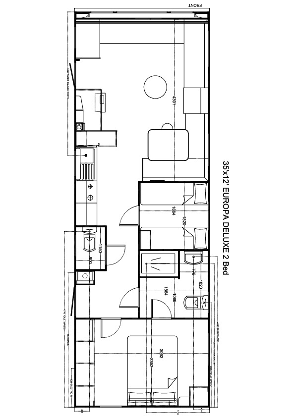 Europa de Luxe 1100 x 370, 2 slaapkamers